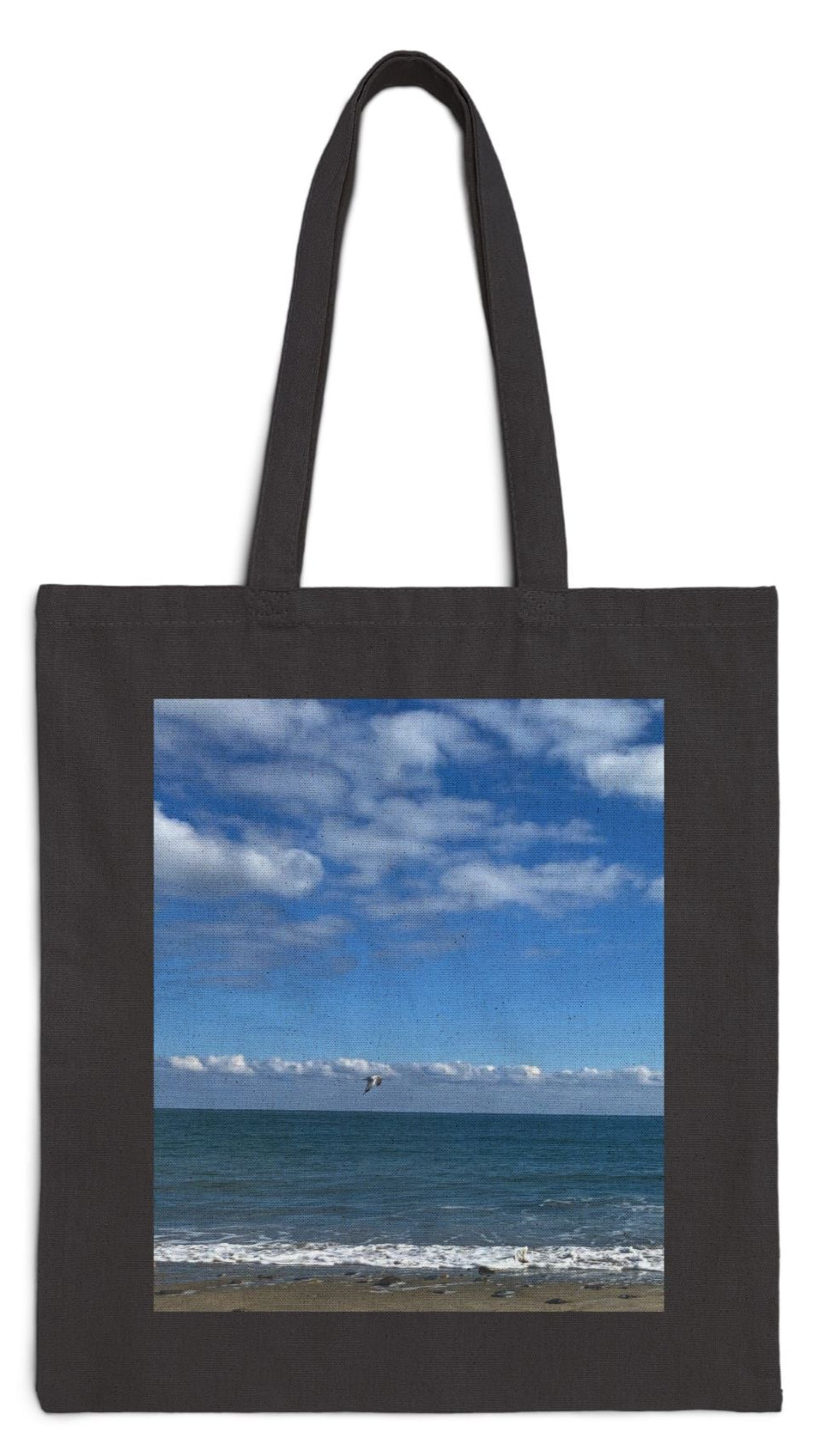 Beach Tote Bag Black 15" x 16" Cotton Canvas Print on One Side. "Shore Bird"