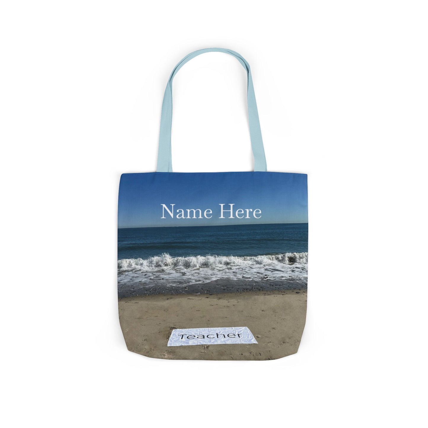 Teacher Tote Bag 18” x 18”  same print on each side. 5 Handle Color Options. “Beachfront Teacher Bag”