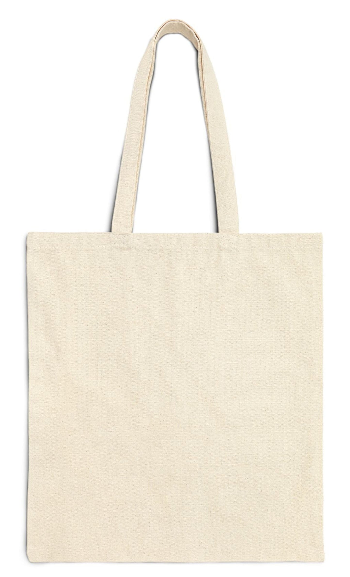 back of personalized bridesmaid tote bag in natural color cotton canvas seaside bright clouds design