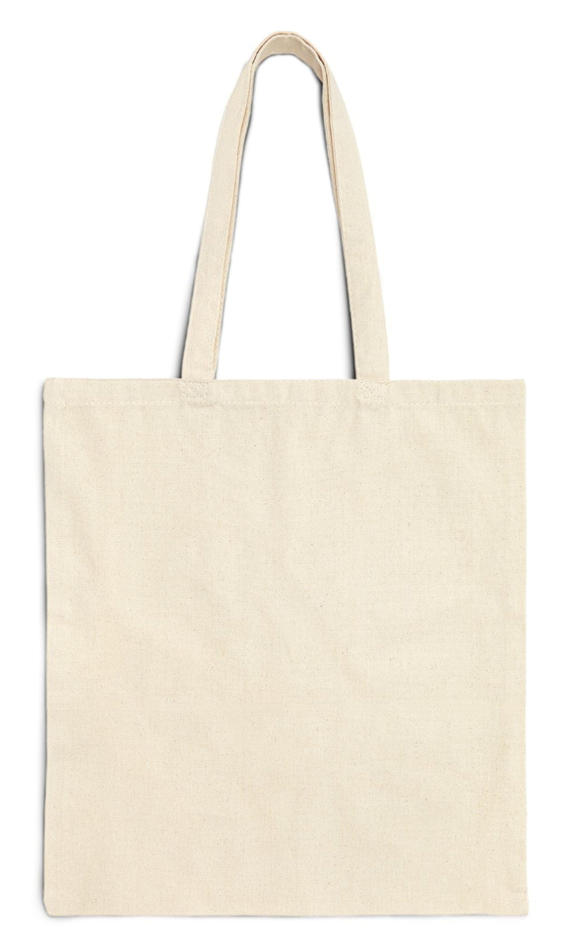 back of personalized bridesmaid tote bag in natural color cotton canvas seaside bright clouds design