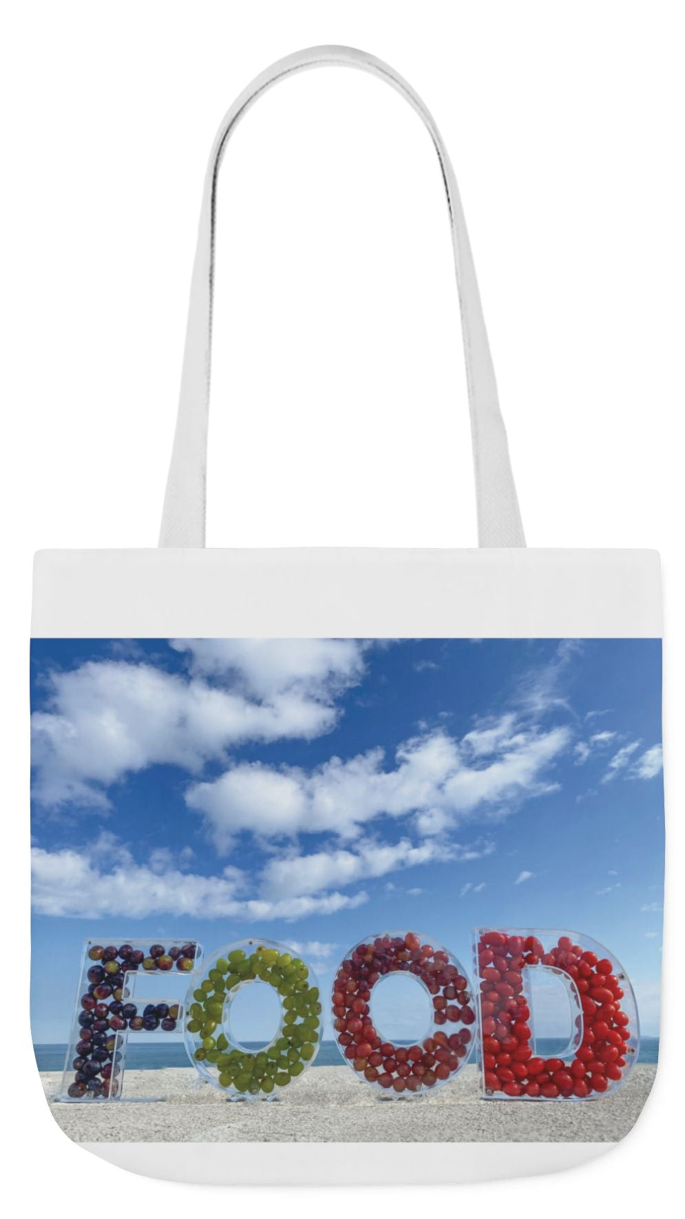 Food Tote Bag 18" x 18" Same Print on Both Sides, 4 Handle Color Options, "Seashore Food Bag"