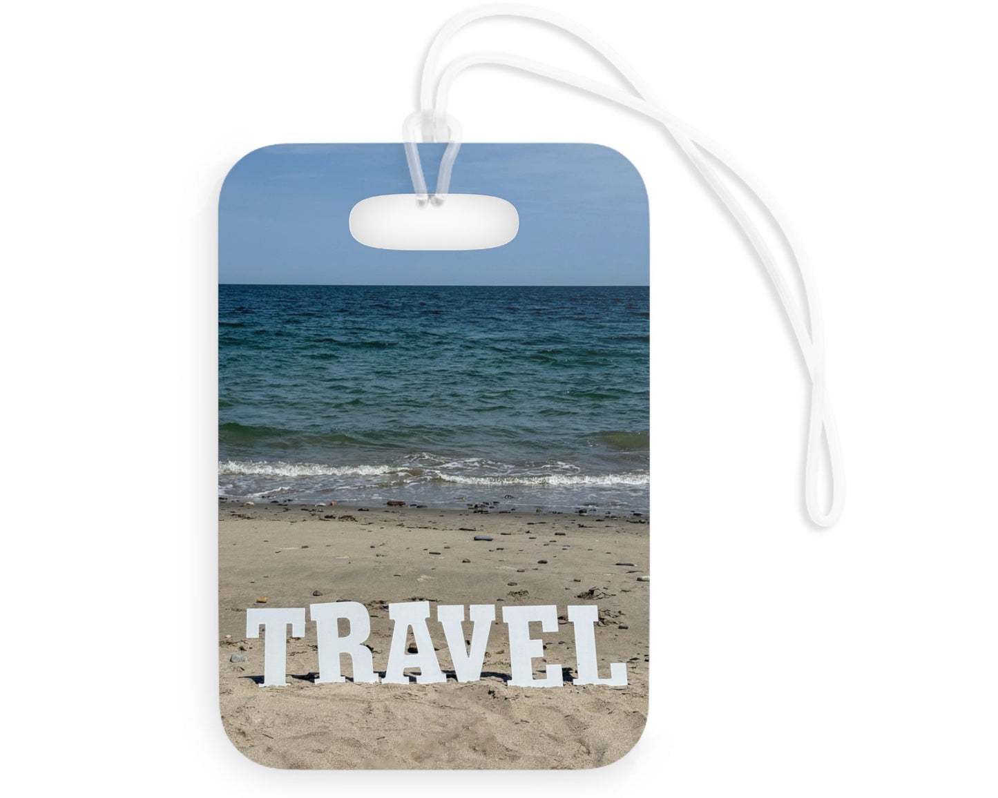 Plastic Luggage Tag Same Print on each side with a Glossy Finish and clear Acrylic tie. (Personalized)"Beach Travel Tag"