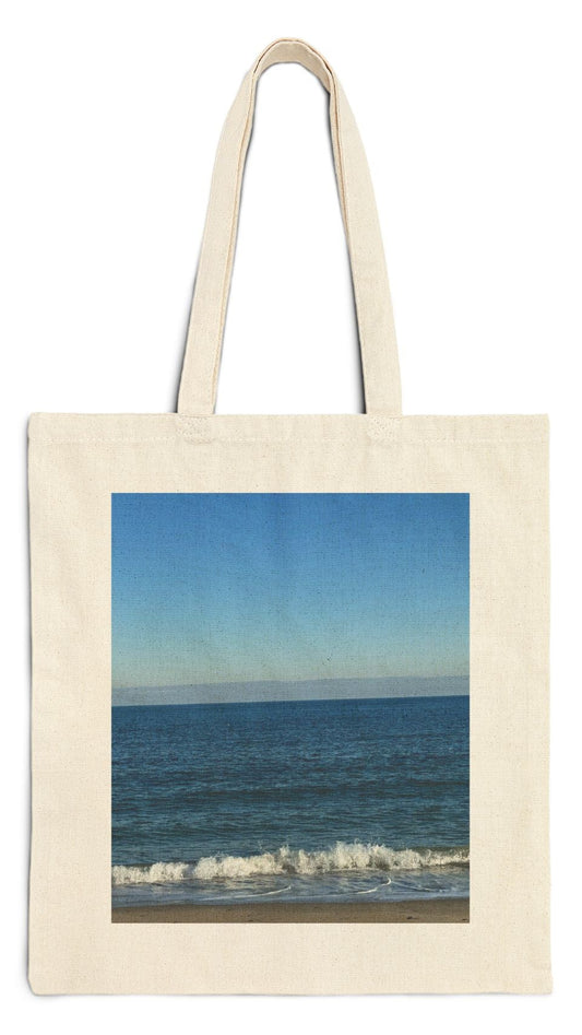 Beach Tote Bag Natural Color 15" x 16" Cotton Canvas Print on One Side. "Mild Waves"