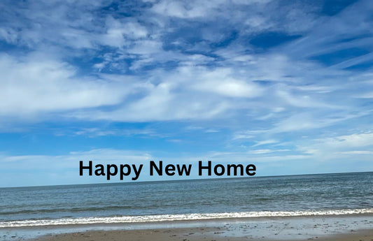 Digital Housewarming Card| Blue Sky Beach Happy New Home| Send or Print