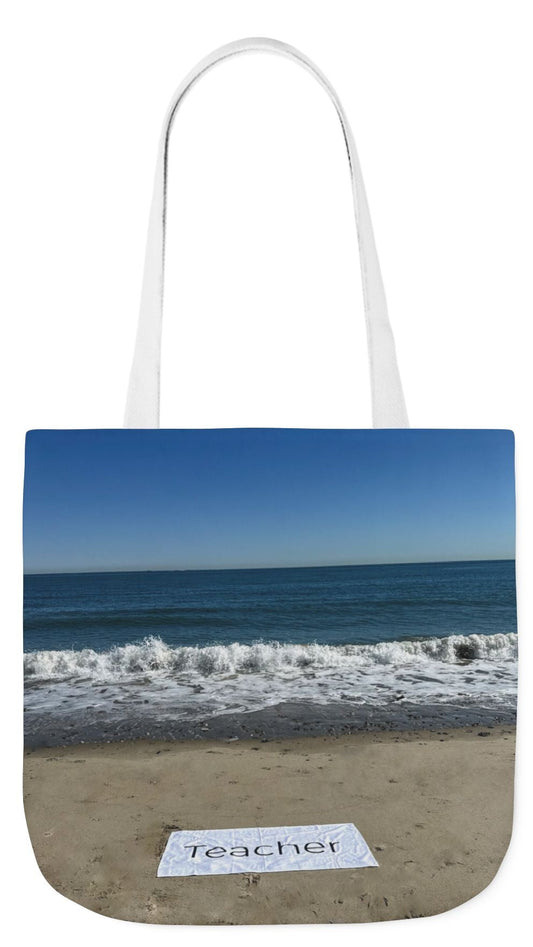 Teacher Tote Bag 18” x 18”  same print on each side. 5 Handle Color Options. “Beachfront Teacher Bag”