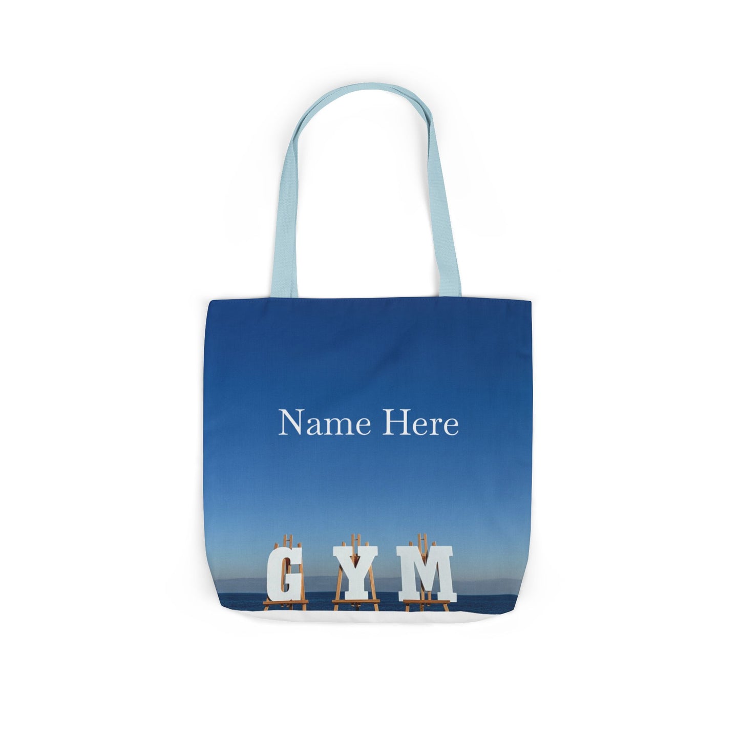 Gym Tote Bag 18” x 18” different print on each side. 5 Handle Color Options. “Seaside & Beach Gym Bag Personalized”
