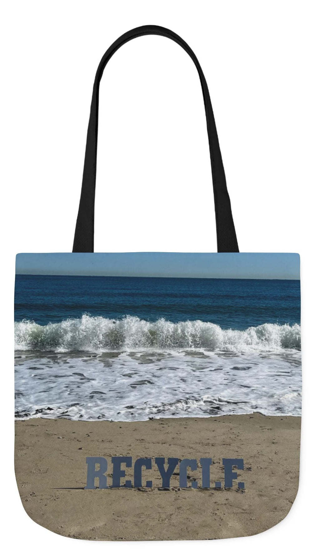 Recycle Tote Bag 18” x 18” same print on each side. 5 Handle Color Options. "Beach Recycle Bag Personalized”