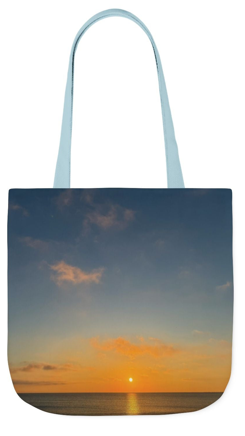 Personalized Everyday Tote Bag 13” x 13” different print on each side. 5 Handle Color Options. option. “Seaside Sunrising”