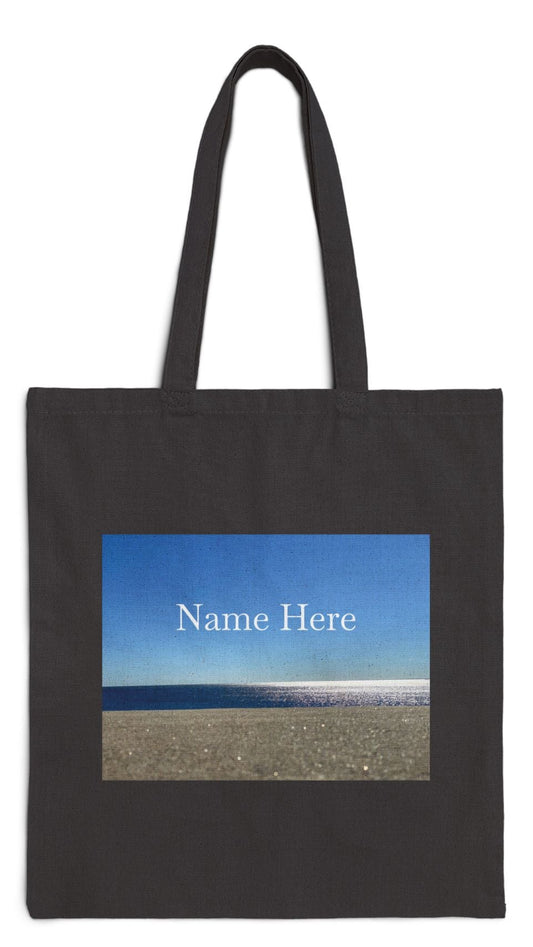 Beach Tote Bag Black 15" x 16" Cotton Canvas Print on One Side. "Sunny Seaside Bag"(Personalize it)