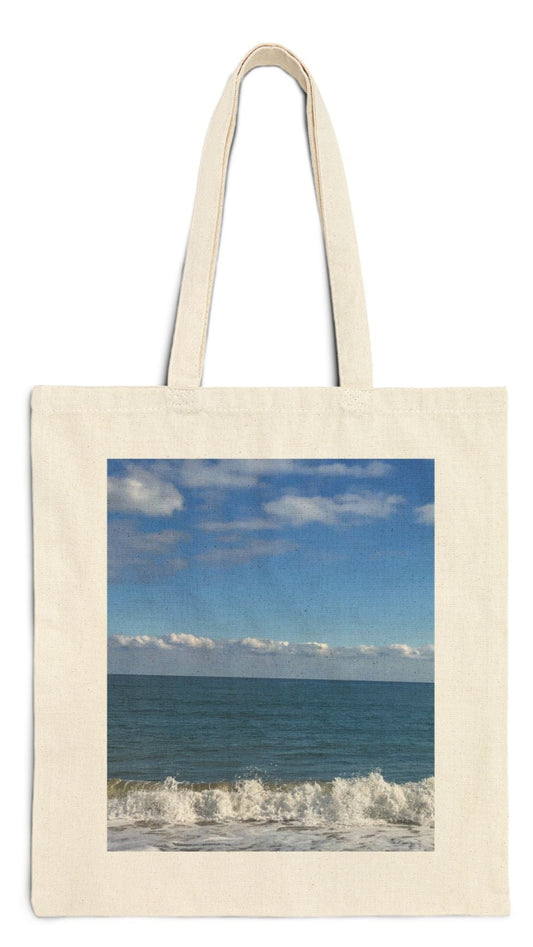 Beach Tote Bag Natural Color 15" x 16" Cotton Canvas Print on One Side. "Big Waves"