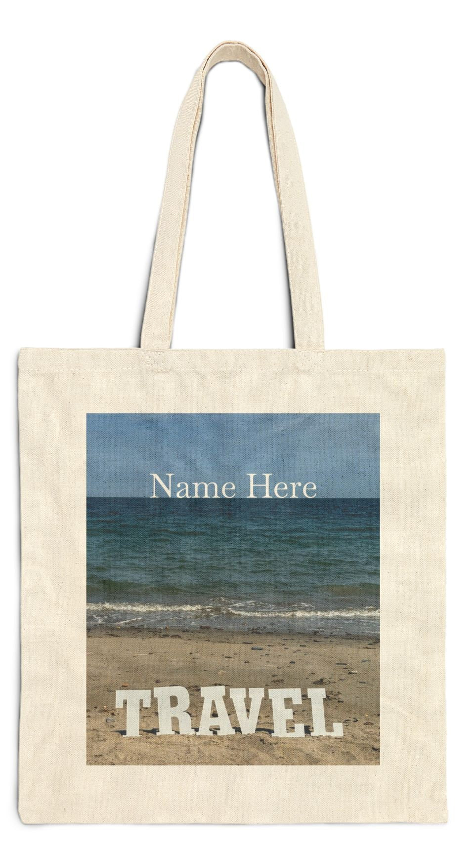 Travel Tote Bag Natural Color 15” x 16” Cotton Canvas Print on One Side. “Beach Travel Bag” (Personalize it)
