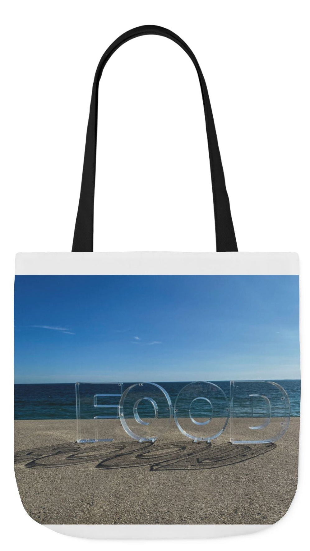 Food Tote Bag 18" x 18" Different Print on each side. 4 Handle Color Choices. "Seaside Food Reflections Bag"