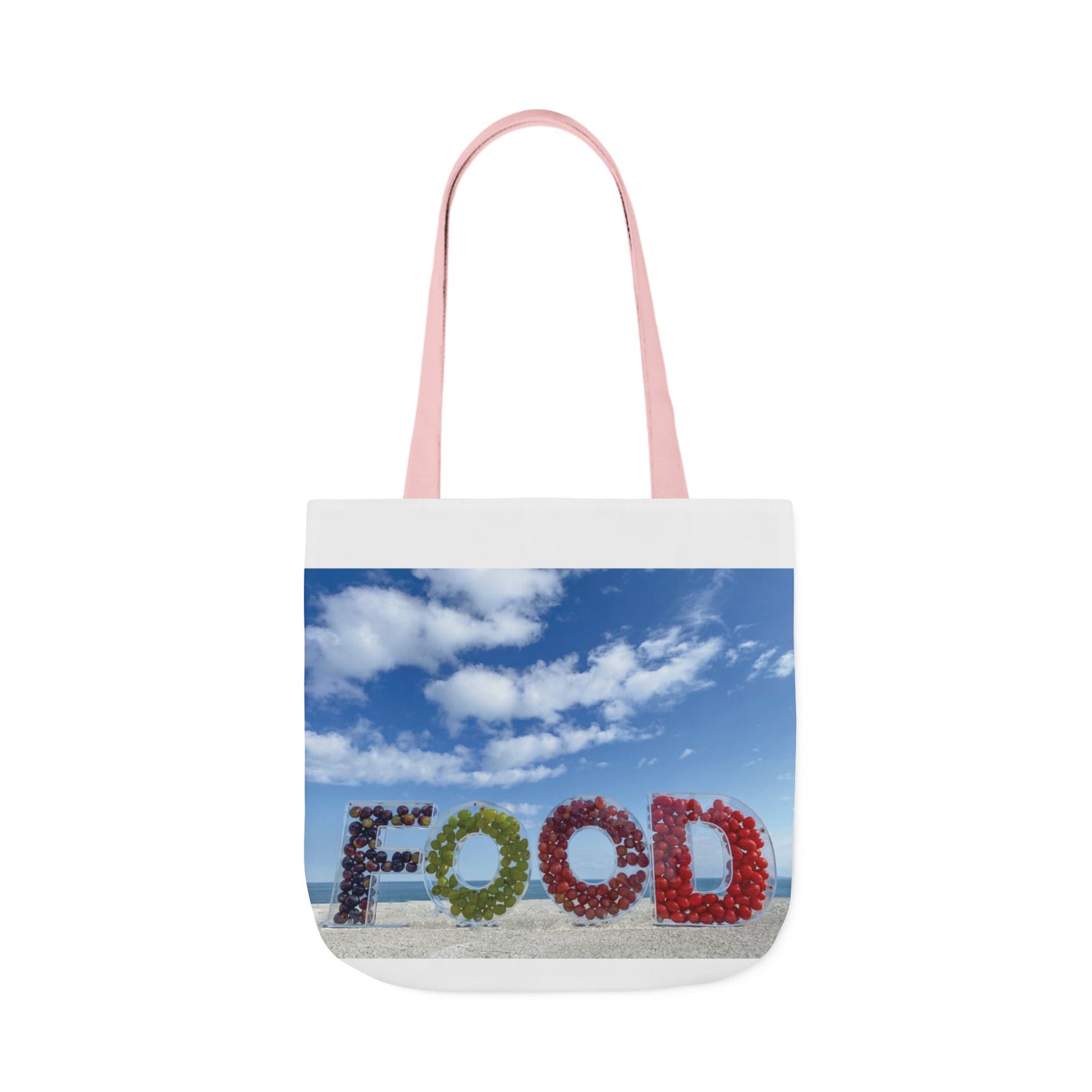 Food Tote Bag 18" x 18" Same Print on Both Sides, 4 Handle Color Options, "Seashore Food Bag"