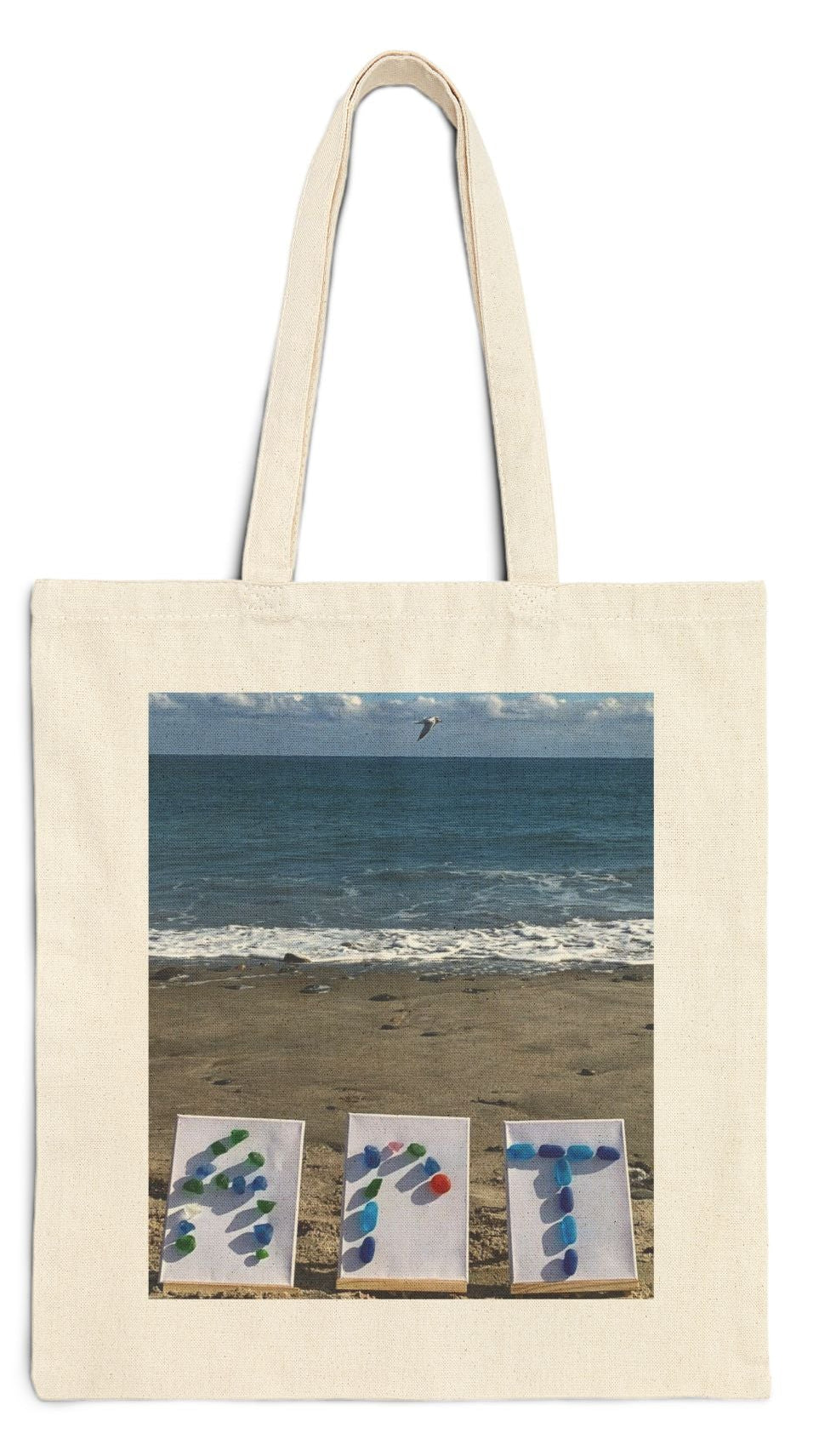 Art Tote Bag Natural Color 15" x 16" Cotton Canvas Different Print on Each Side. "Beach Art & Seaside Art"