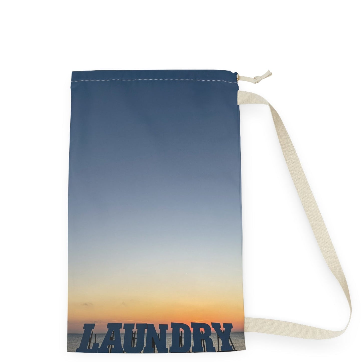 Laundry Bag with a Shoulder Strap and Drawstring. 18"x 29" Same Print on Each Side. "Seaside Daybreak Laundry”
