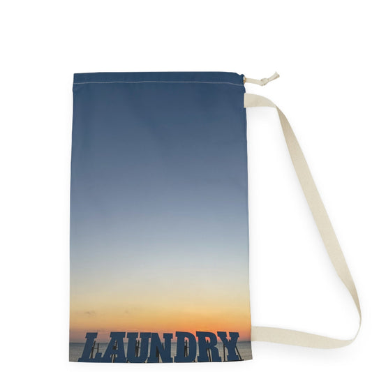 Laundry Bag with a Shoulder Strap and Drawstring. 18"x 29" Same Print on Each Side. "Seaside Daybreak Laundry”