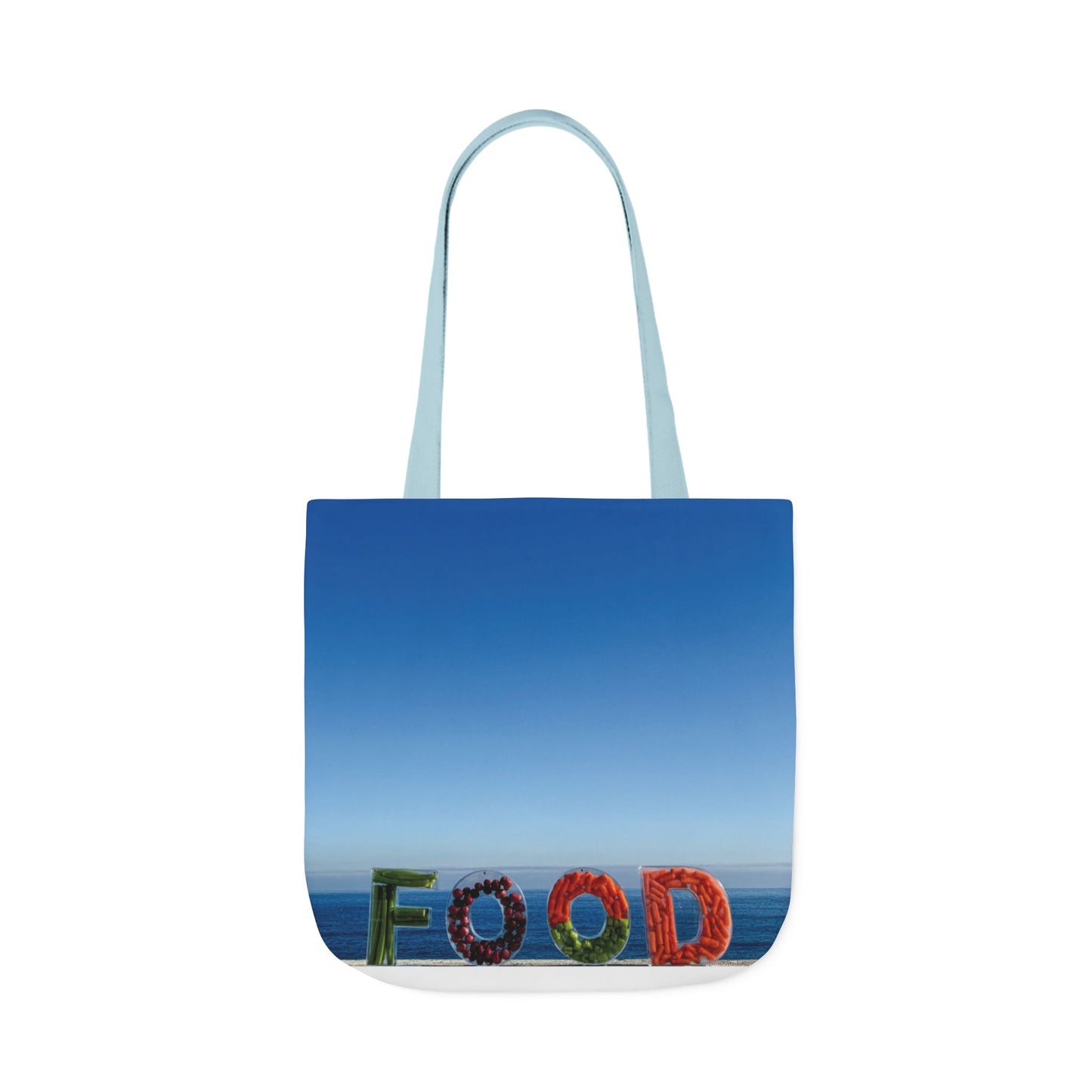 Food Tote Bag 18" x 18" Same Print on Both Sides, 4 Handle Color Options, "Seaside Veggie Food Bag"
