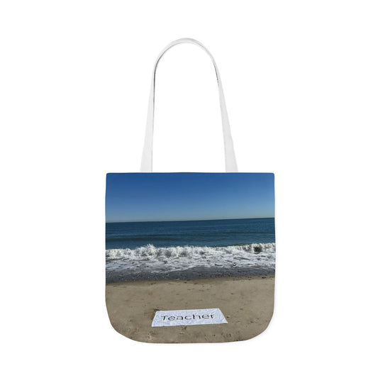 Teacher Tote Bag 18” x 18”  same print on each side. 5 Handle Color Options. “Beachfront Teacher Bag”