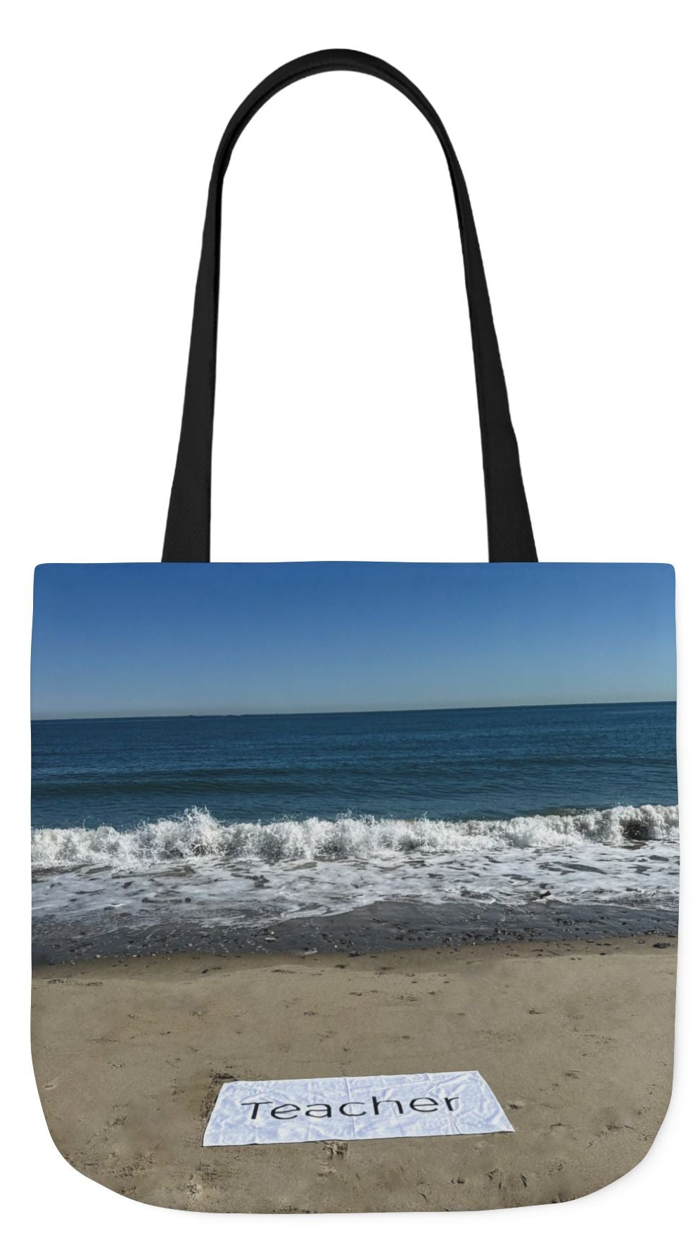 Teacher Tote Bag 18” x 18”  same print on each side. 5 Handle Color Options. “Beachfront Teacher Bag”