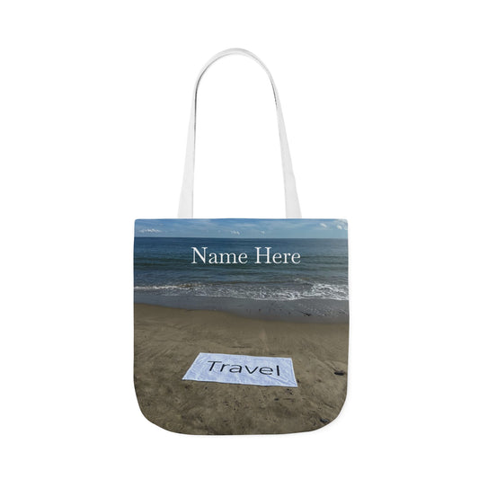 Travel Tote Bag 18” x 18” same print on each side. 4 Handle Color Options. “Beachfront Travel Bag Personalized”
