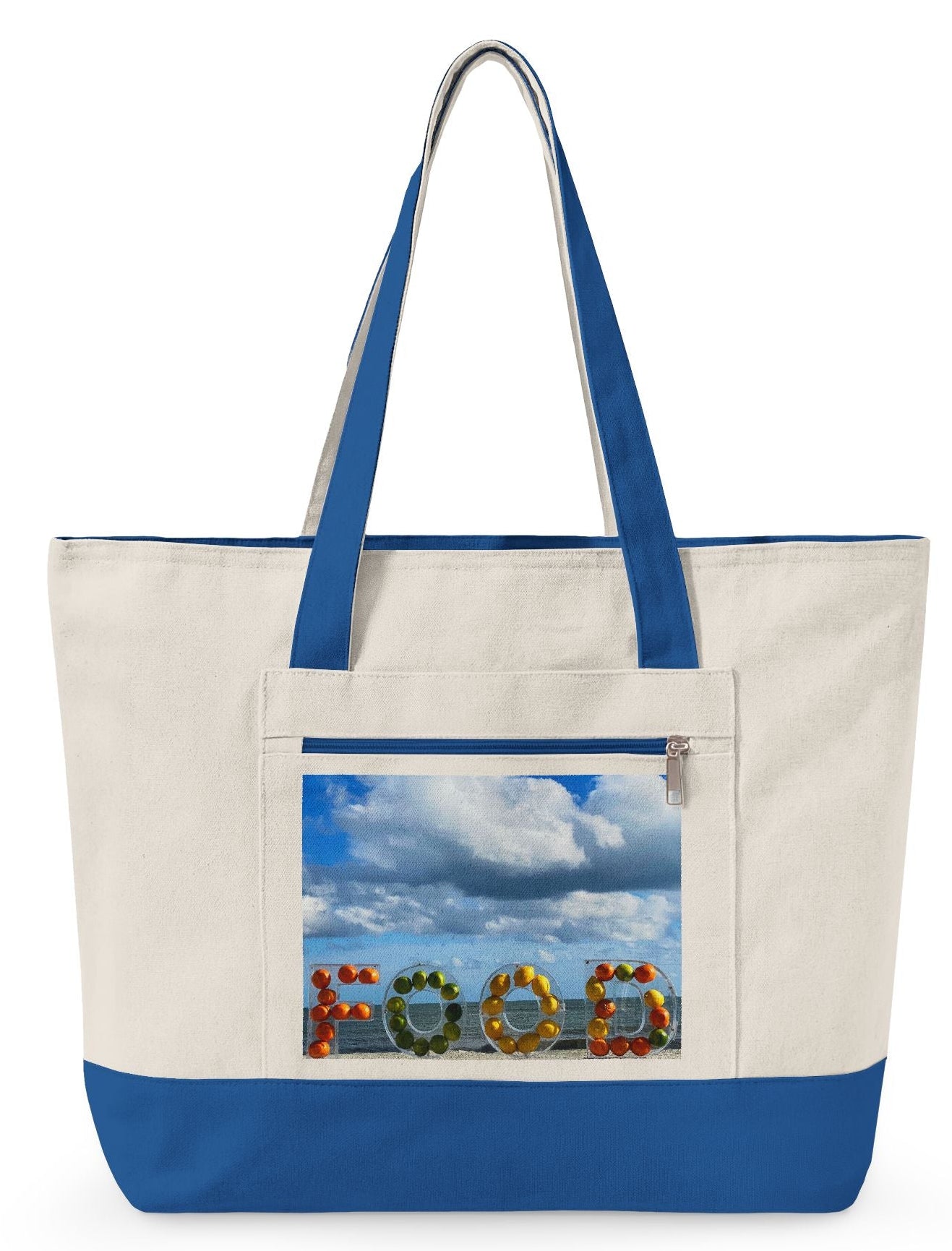 Food Tote Bag (Machine Washable) with 2 Zippered Compartments. “Beachy Food Bag”
