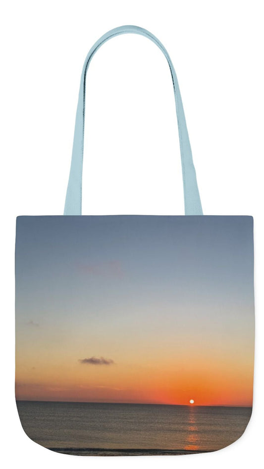 Everyday Tote Bag 13” x 13” different print on each side. 5 Handle Color Options. “Seaside Sunrising”