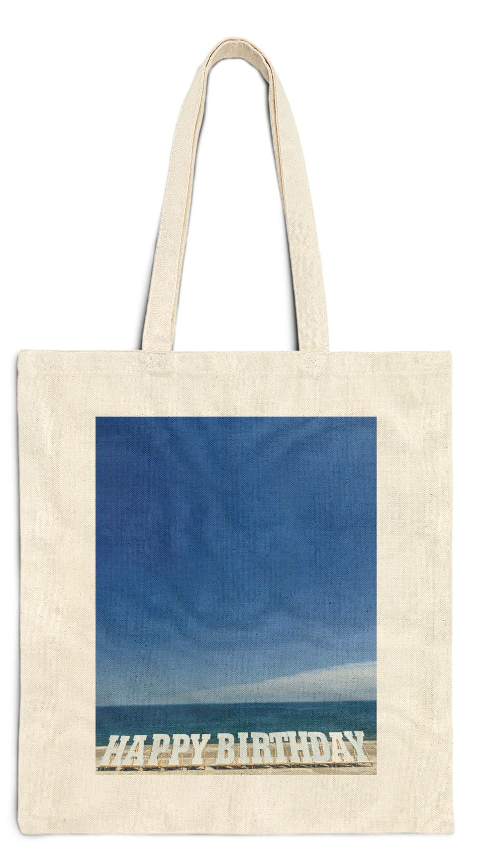 Birthday Tote Bag Natural Color 15" x 16" Cotton Canvas Print on One Side. "Shoreline Birthday"