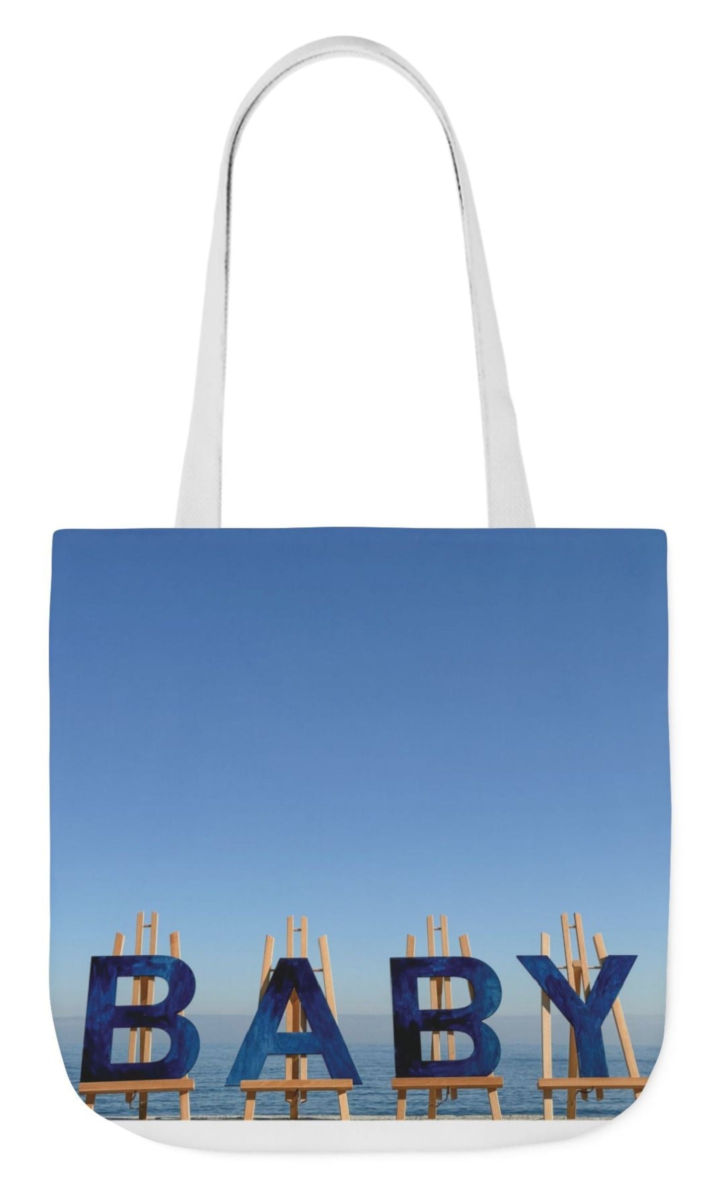 baby boy tote bag white handles 18" x 18" double sided print baby gift