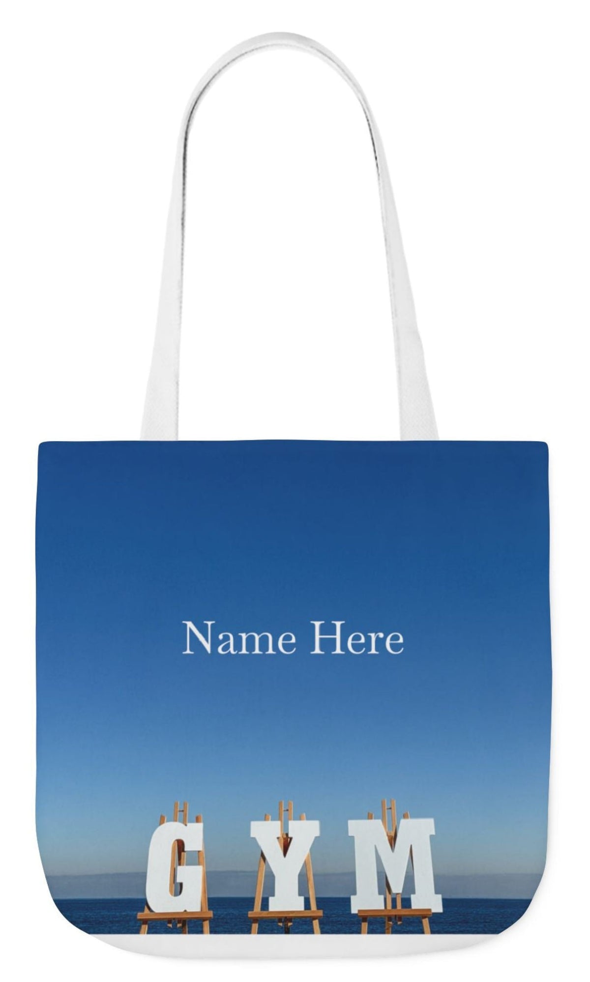 personalized gym tote bag blue sea and sky 18" x 18"