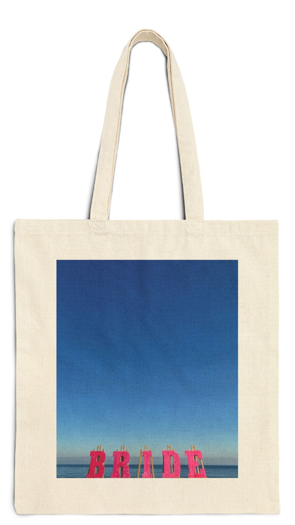 Bride Natural Color Cotton Canvas Tote Bag 15" x 16" Print on One Side. "Seaside Bride Bag"