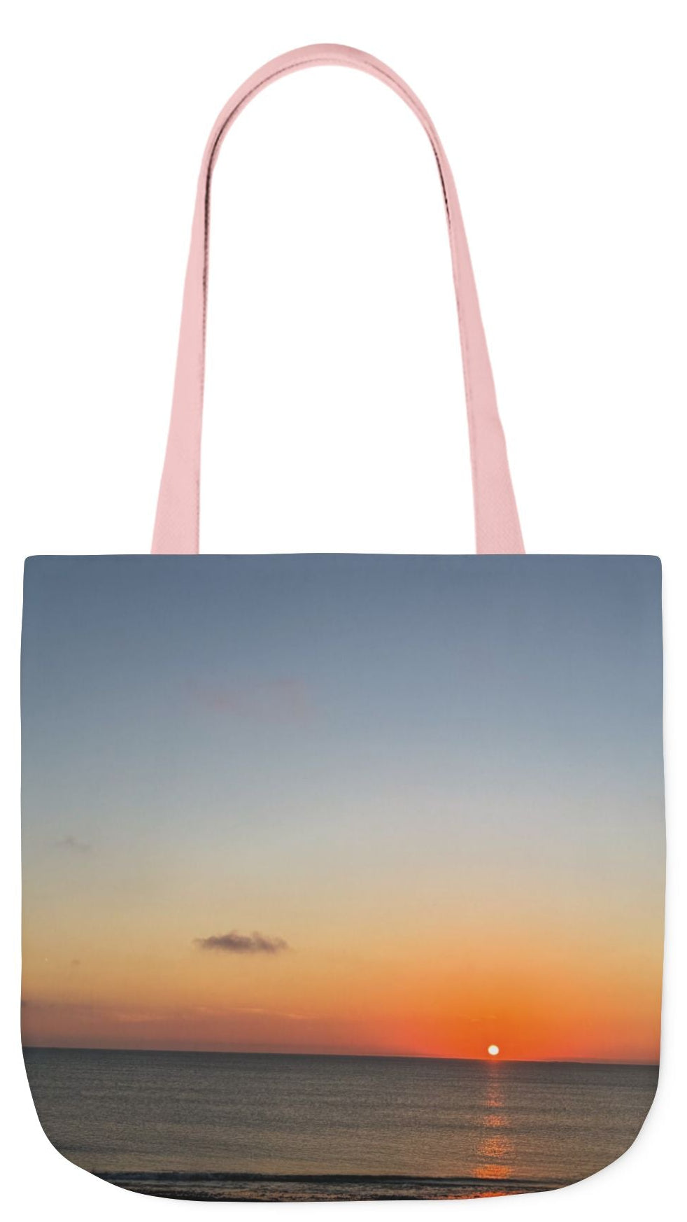 Everyday Tote Bag 18”x 18” different print on each side.5 Handle Color Options. “Seaside Sunrising”