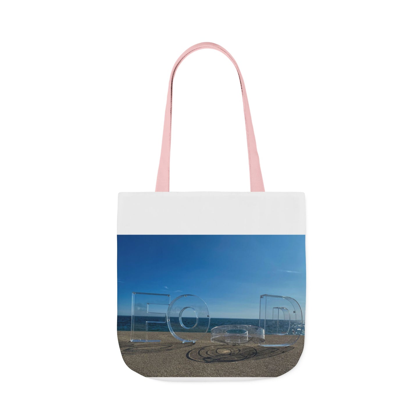 Food Tote Bag 18" x 18" Different Print on each side. 4 Handle Color Choices. "Seaside Food Reflections Bag"