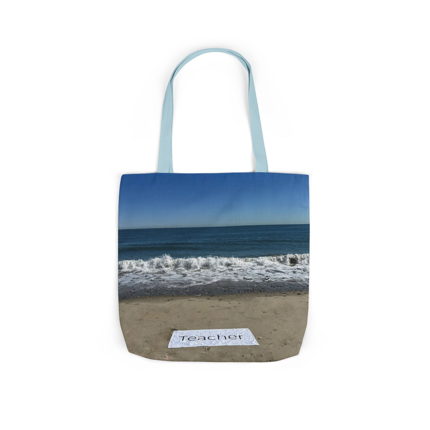 Teacher Tote Bag 18” x 18”  same print on each side. 5 Handle Color Options. “Beachfront Teacher Bag”