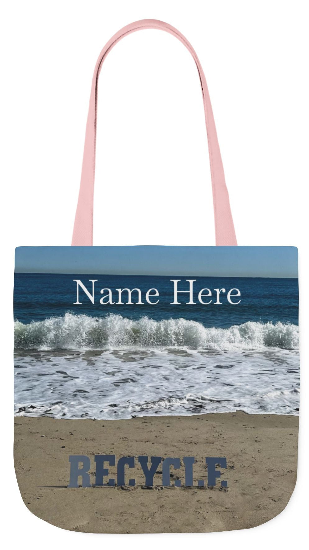 Recycle Tote Bag 18” x 18” same print on each side. 5 Handle Color Options. "Beach Recycle Bag Personalized”