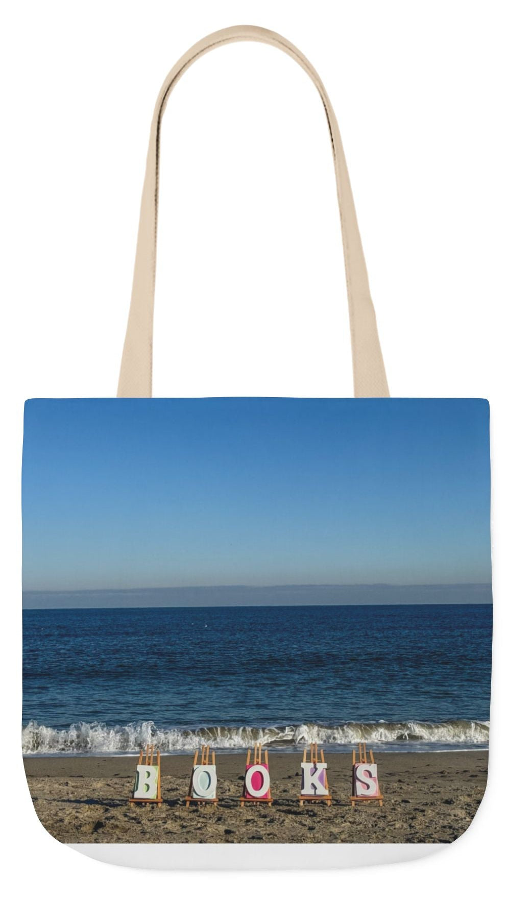 Book Tote Bag 18” x 18” different print on each side.5 Handle Color Options. “Seaside & Beachfront Book Tote Bag Personalized”