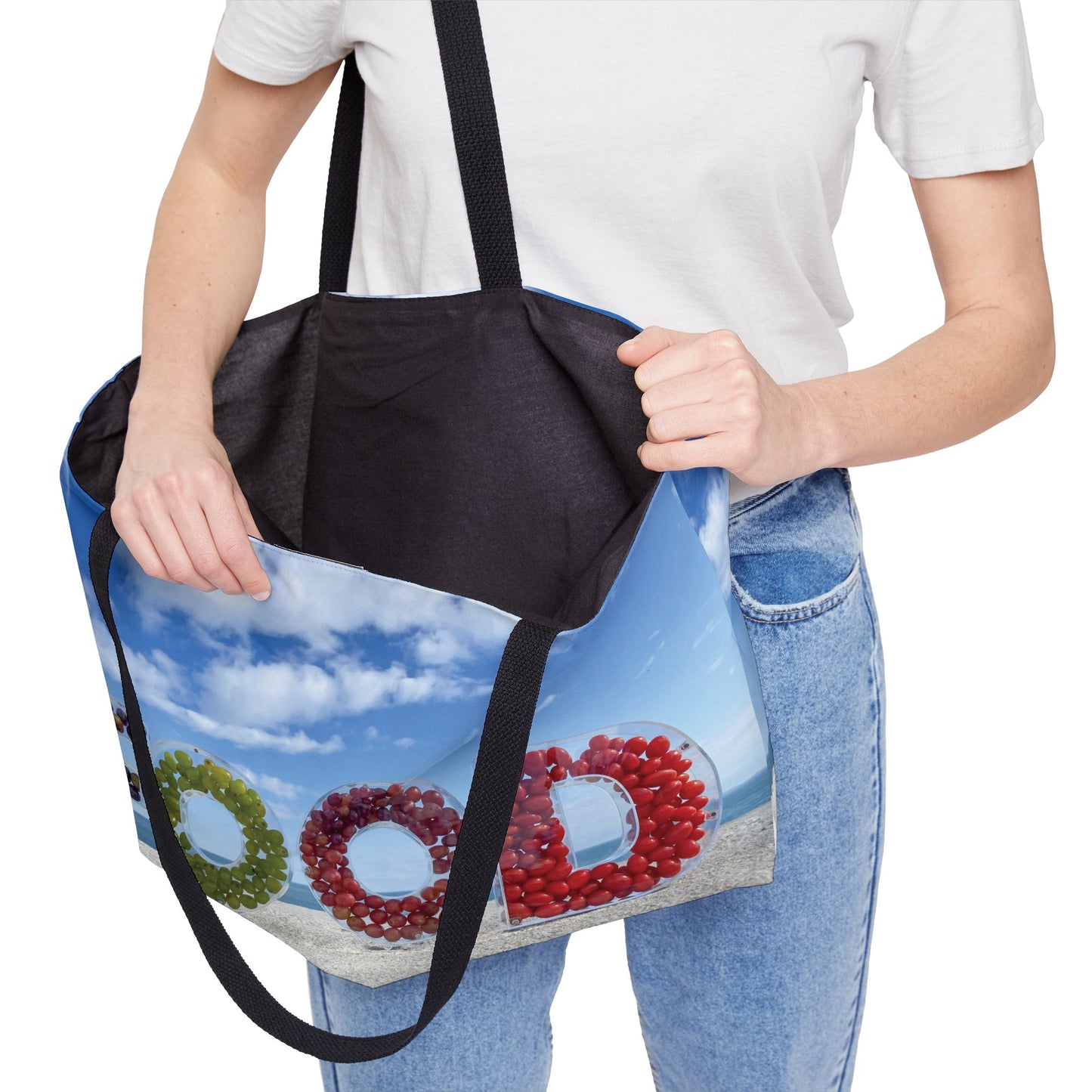 Food Weekender Tote Bag 24" x 13" Same Print on Both Sides. "Seashore Food Bag"