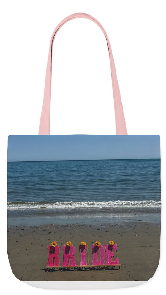 Bride Tote Bag 18" x 18" same print on each side. Pink or White Handles option. "Beachfront Bride Bag"