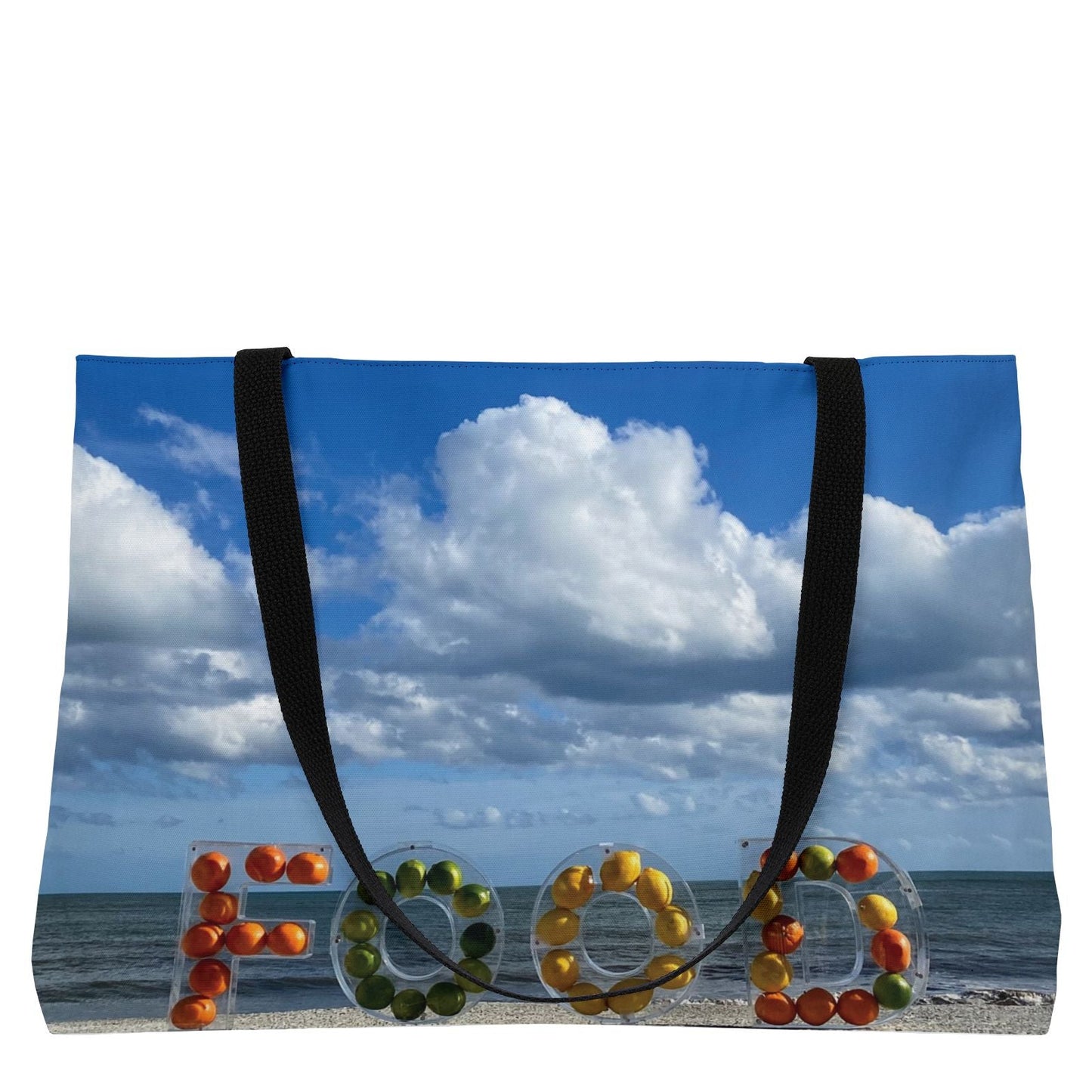 Food Weekender Tote Bag 24” x 13” Same Print on Both Sides. "Beachy Food Bag"