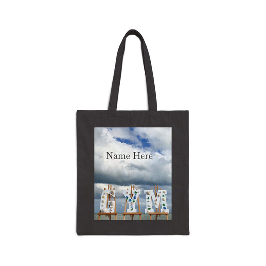 Gym Tote Bag Black 15” x 16” Cotton Canvas Print on One Side. "Shoreline Gym Bag"(Personalize it)