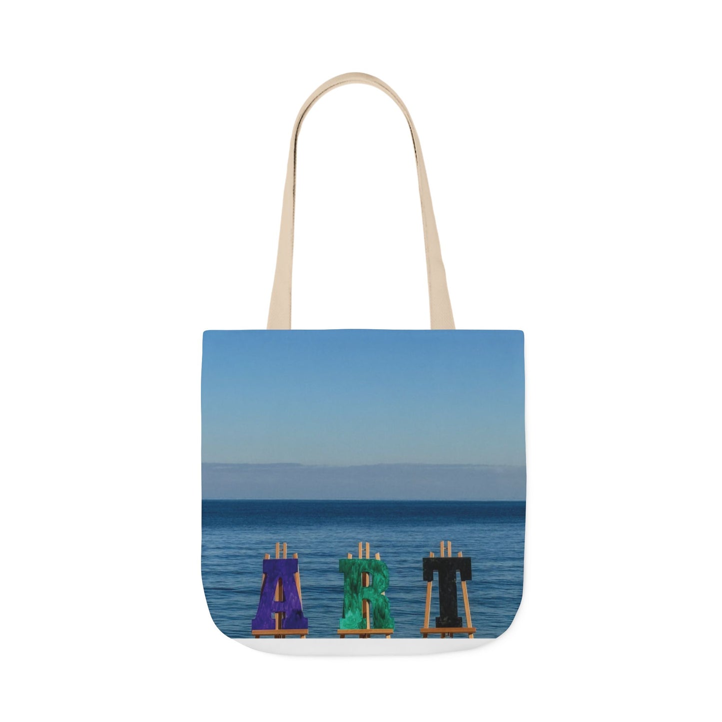 Art Tote Bag 18" x 18" same print on each side, 5-Color Handle options. "Seashore Art Personalized”