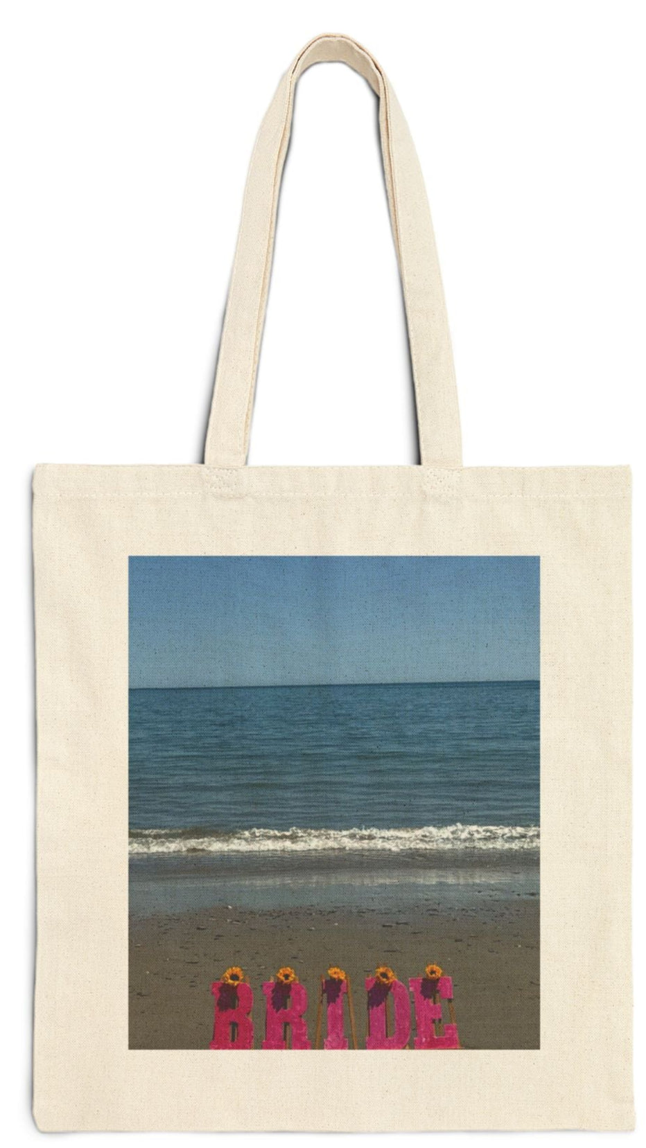 Bride Tote Bag Natural Color 15" x 16" Cotton Canvas Print on One Side. "Beachfront Bride Bag"