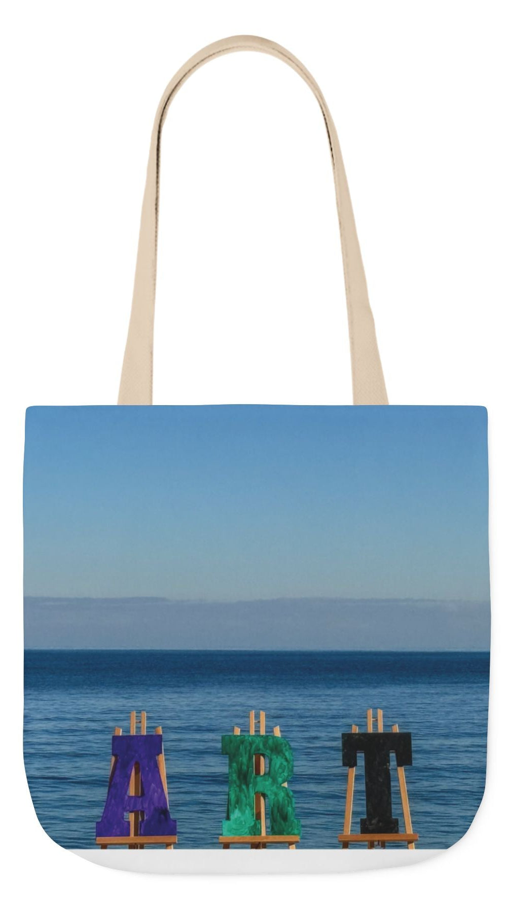 Art Tote Bag 18" x 18" same print on each side, 5-Color Handle options. "Seashore Art"