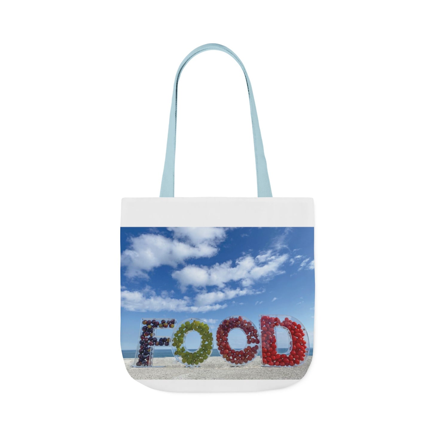 Food Tote Bag 18" x 18" Same Print on Both Sides, 4 Handle Color Options, "Seashore Food Bag"