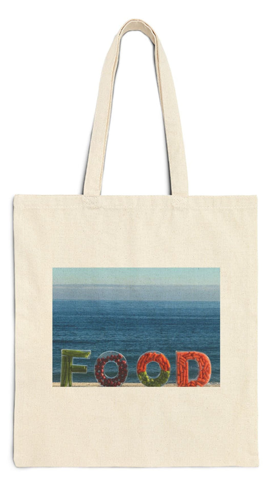 Food Tote Bag Natural Color Cotton Canvas 15" x 16" Print on One Side. "Seaside Veggie Food Bag"