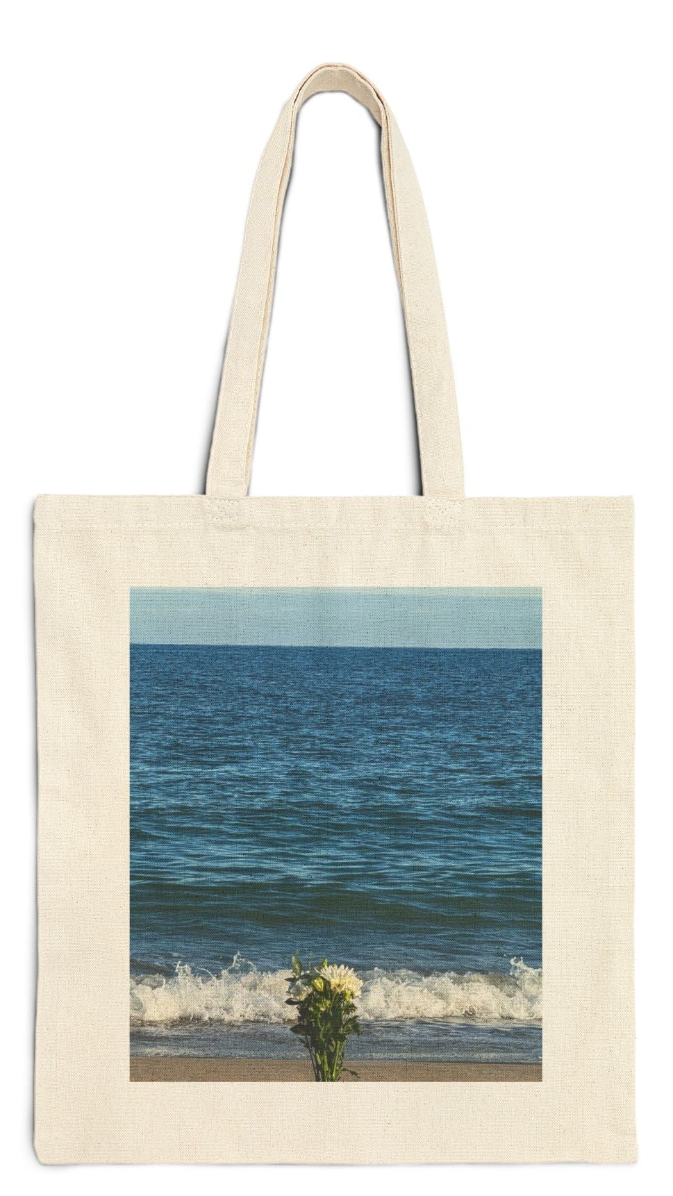 Floral Tote Bag Natural Color 15" x 16" Cotton Canvas Print on One Side. " Seaside Flowers"