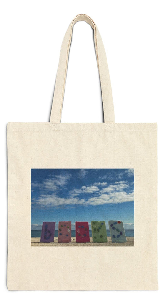 Book Tote Bag Natural Color 15" x 16" Cotton Canvas Print on One Side. "Shoreline Books"