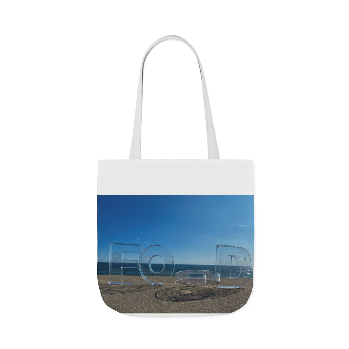Food Tote Bag 18" x 18" Different Print on each side. 4 Handle Color Choices. "Seaside Food Reflections Bag"