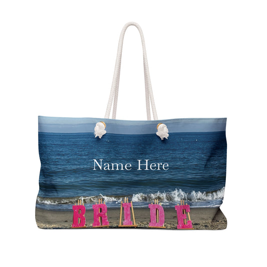 Bride Weekender Bag 24" x 13" with Same Print on Each Side and Rope Handles. "Beach Bride Weekender Bag Personalized"