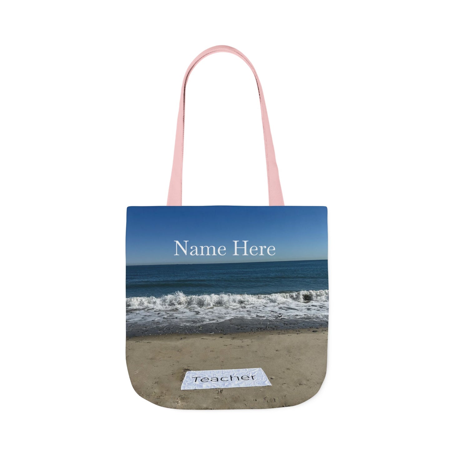 Teacher Tote Bag 18” x 18”  same print on each side. 5 Handle Color Options. “Beachfront Teacher Bag”