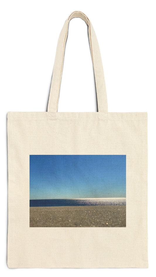 Everyday Tote Bag Natural Color 15" x 16" Cotton Canvas Print on One Side. "Sunny Seaside Bag"